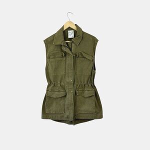 Aerie Offline Medium Zip Military Cargo Vest Jacket Green Cotton Womens